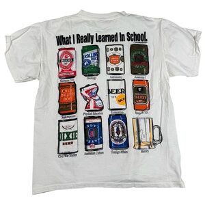 SOLD***Vintage 90s What I Learned In School Beer T-Shirt White Funny Jokes